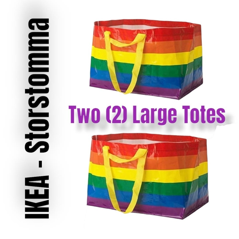 IKEA STORSTORMA -Set of Two (2) Extra Large Rainbow Totes Shopping Beach Bag New